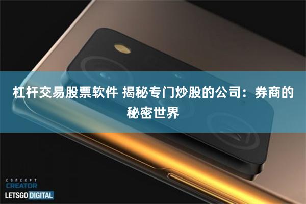 杠杆交易股票软件 揭秘专门炒股的公司：券商的秘密世界