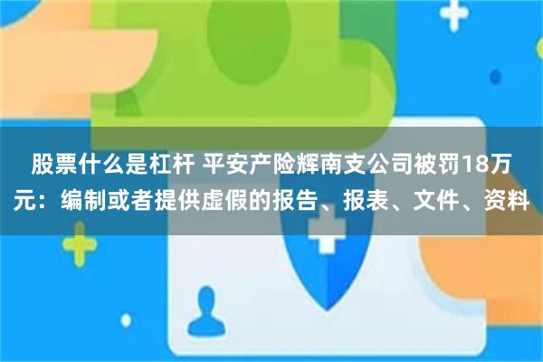 股票什么是杠杆 平安产险辉南支公司被罚18万元：编制或者提供虚假的报告、报表、文件、资料