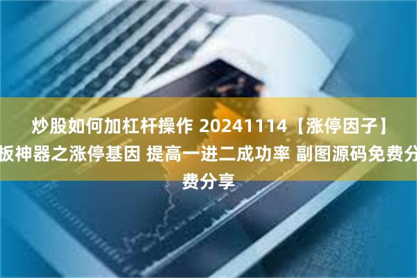 炒股如何加杠杆操作 20241114【涨停因子】打板神器之涨停基因 提高一进二成功率 副图源码免费分享